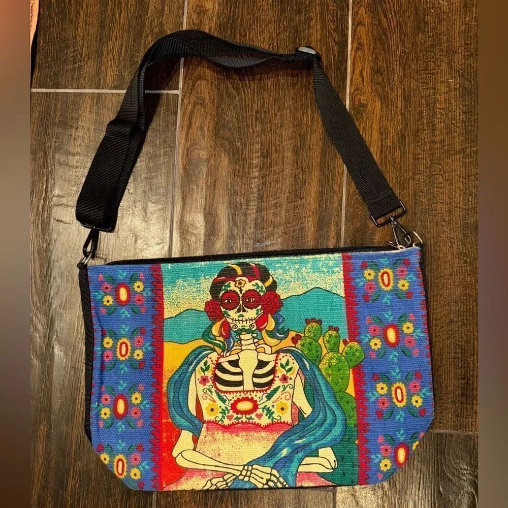 DAY OF THE DEAD woven cotton zip topโtote bag